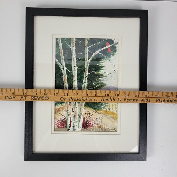 Genevieve K. Smolik Painting #941 Birches Cardinal Signed Hanging Framed Artwork - Picture 14 of 14